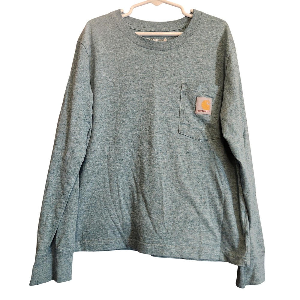 Carhartt Pocket Tee Kids Size 10 Blue Green NWOT Graphic Back Long Sleeve Shirt